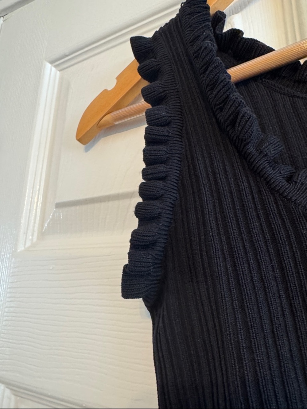 English Factory Black Ribbed Tank with Ruffle Trim - Picture 4 of 4